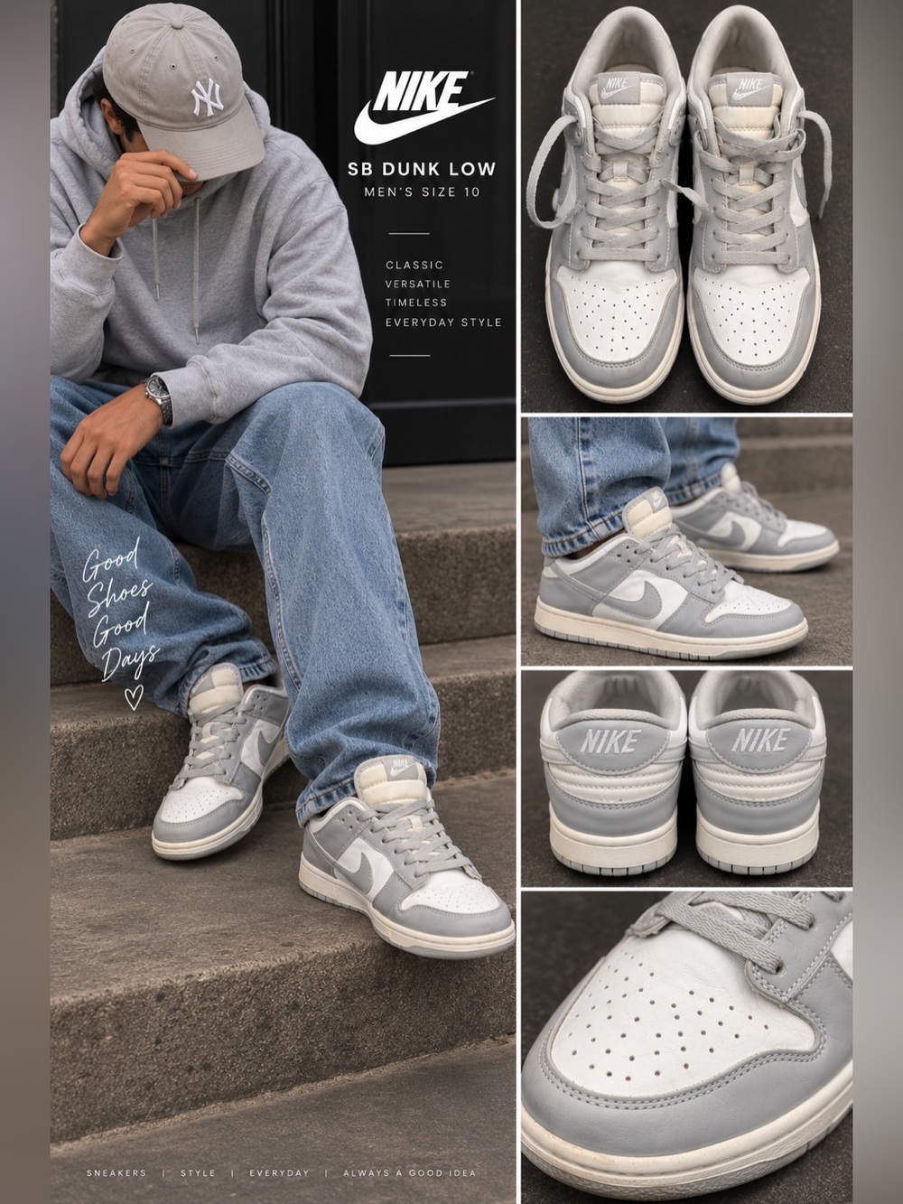 Nike Men's SB Dunks Low Athletic Sneaker, Colorblock Gray White, Rubber 10